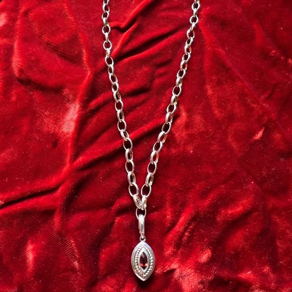 Garnet 925 W/ 18K Accents Italy Pendant W/ 925 Adjustable Italy Rolo 18" Chain - Picture 5 of 15